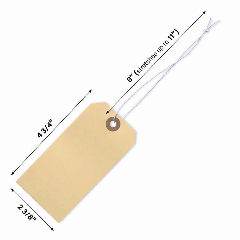 EZDOM Tags with Elastic String Attached - #5, 4 3/4" x 2 3/8" Box of 200 Manila Paper Label Tags with Elastic Loop and Reinforced Hole - Image 3